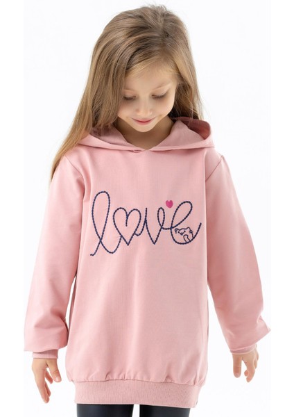 Kız Çocuk Sweatshirt Nakışlı Yazı Baskılı 2-6 Yaş, Pudra