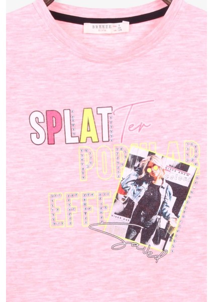 Kız Çocuk Uzun Kollu Tişört Baskılı Taşlı 8-14 Yaş, Somon Melanj modelleri