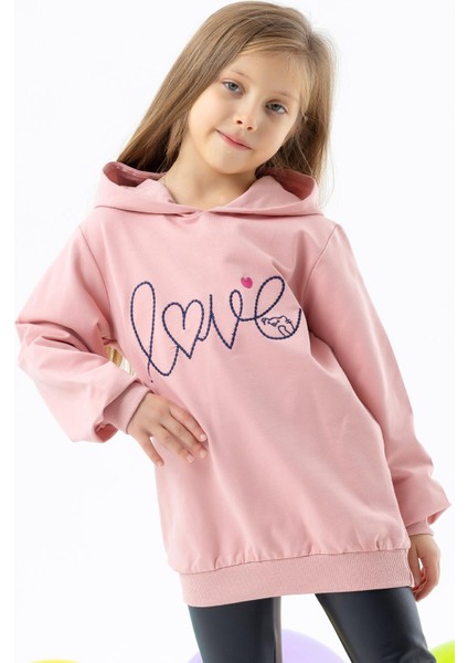 Kız Çocuk Sweatshirt Nakışlı Yazı Baskılı 2-6 Yaş, Pudra modelleri