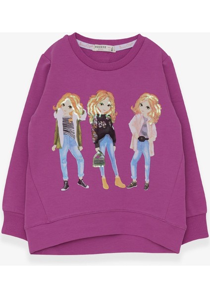 Kız Çocuk Sweatshirt Pullu Kız Baskılı 3-8 Yaş, Mor