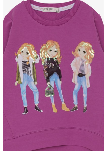 Kız Çocuk Sweatshirt Pullu Kız Baskılı 3-8 Yaş, Mor modelleri