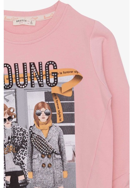 Kız Çocuk Sweatshirt Dostluk Temalı 6-12 Yaş, Pudra modelleri