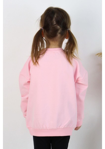 Kız Çocuk Sweatshirt Pullu Yazı Baskılı 4-8 Yaş, Pudra