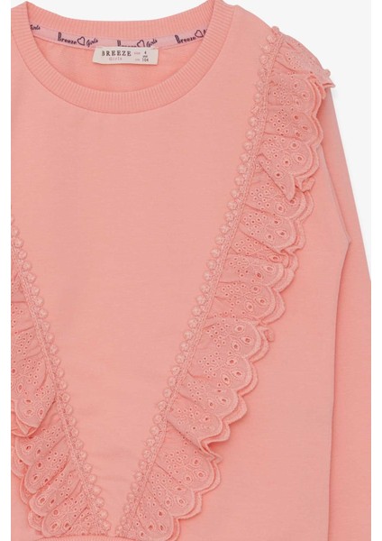Kız Çocuk Sweatshirt Güpürlü 4-9 Yaş, Somon