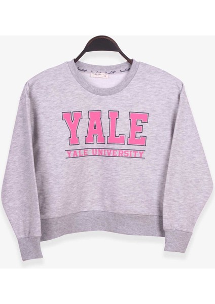 Kız Çocuk Sweatshirt Baskılı 8-14 Yaş, Gri Melanj