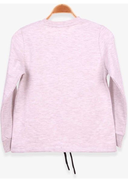 Kız Çocuk Sweatshirt İncili Taşlı Beli Bağcıklı 6-12 Yaş, Bej Melanj