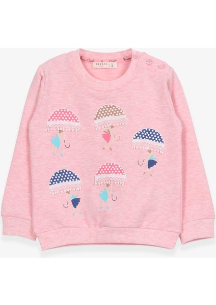 Kız Çocuk Sweatshirt Şemsiyeli Kız Baskılı 1.5-5 Yaş, Somon Melanj
