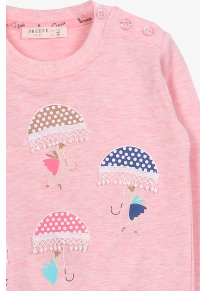 Kız Çocuk Sweatshirt Şemsiyeli Kız Baskılı 1.5-5 Yaş, Somon Melanj