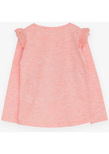 Kız Çocuk Uzun Kollu Tişört Omuzu Güpürlü 4-9 Yaş, Somon Melanj fiyatları