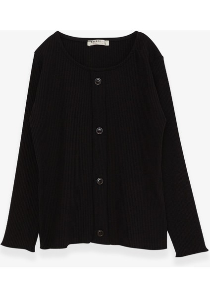 Kız Çocuk Uzun Kollu Tişört Düğme Aksesuarlı 8-14 Yaş, Siyah