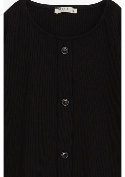 Kız Çocuk Uzun Kollu Tişört Düğme Aksesuarlı 8-14 Yaş, Siyah modelleri