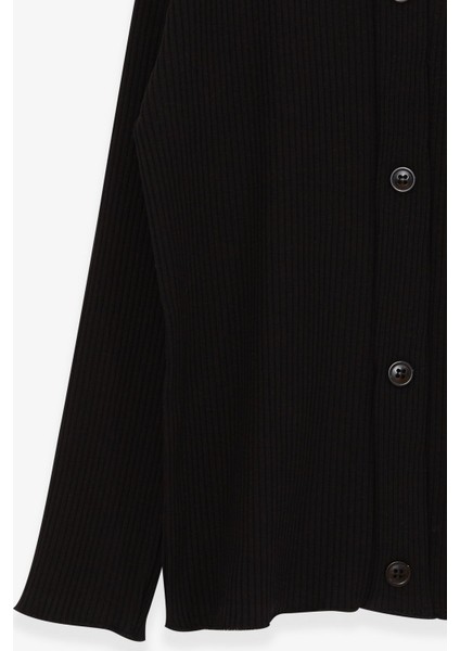 Kız Çocuk Uzun Kollu Tişört Düğme Aksesuarlı 8-14 Yaş, Siyah fırsatları