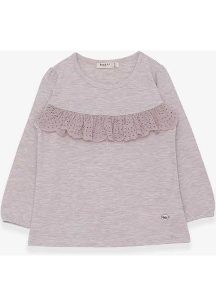 Kız Çocuk Uzun Kollu Tişört Fırıfırlı 3-8 Yaş, Bej Melanj