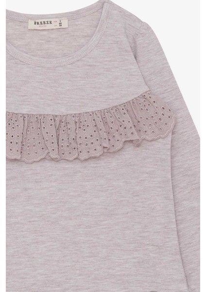 Kız Çocuk Uzun Kollu Tişört Fırıfırlı 3-8 Yaş, Bej Melanj modelleri