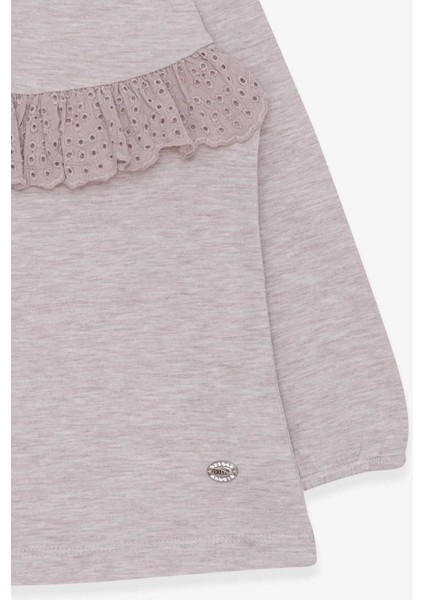 Kız Çocuk Uzun Kollu Tişört Fırıfırlı 3-8 Yaş, Bej Melanj fırsatları