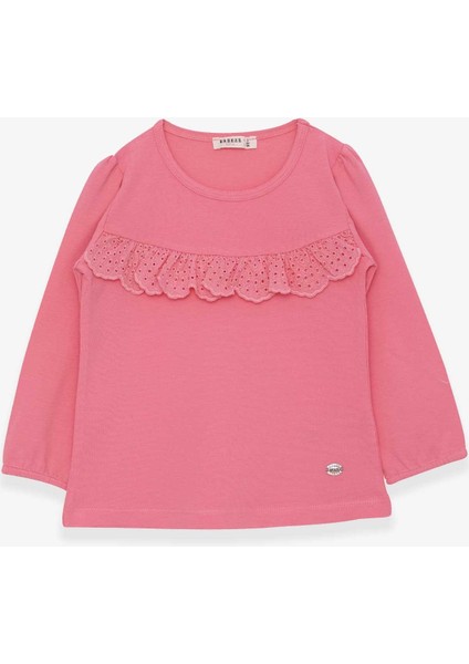Kız Çocuk Uzun Kollu Tişört Fırıfırlı 3-8 Yaş, Pembe