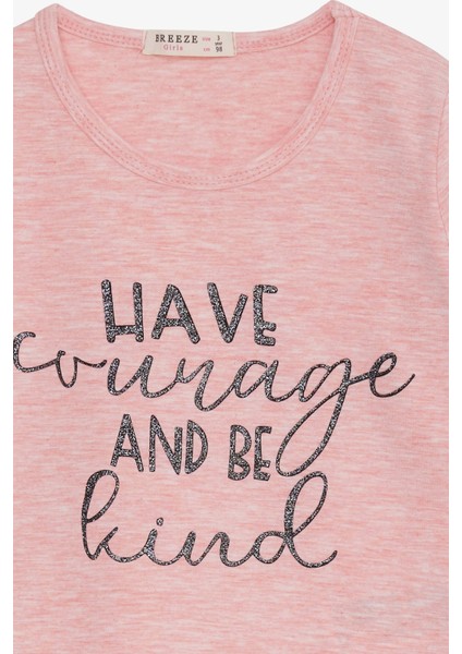 Kız Çocuk Uzun Kollu Tişört Simli Yazı Baskılı 3-7 Yaş, Somon Melanj modelleri