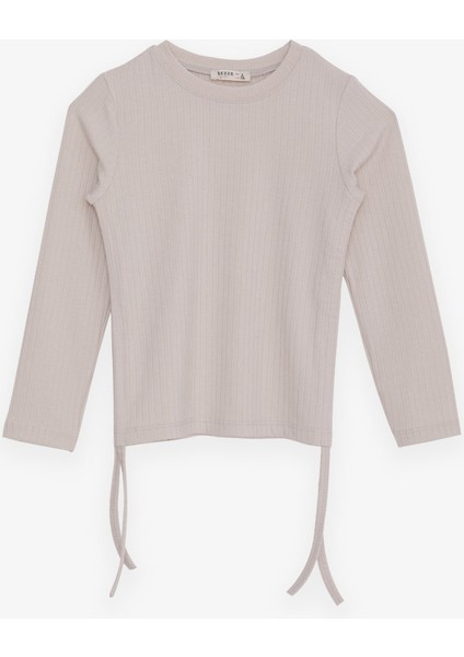 Kız Çocuk Uzun Kollu Tişört Yanları Büzgülü 8-14 Yaş, Bej