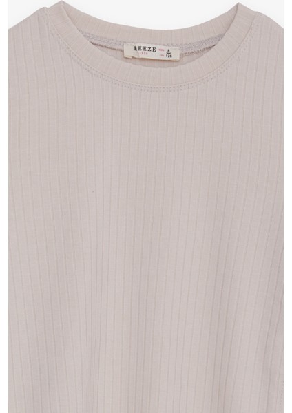 Kız Çocuk Uzun Kollu Tişört Yanları Büzgülü 8-14 Yaş, Bej modelleri