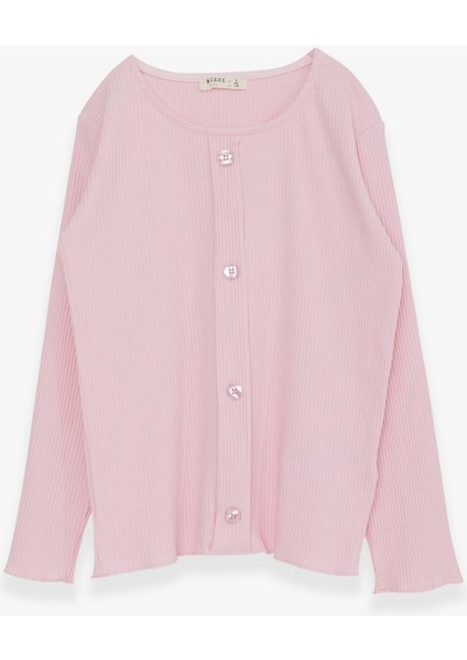 Kız Çocuk Uzun Kollu Tişört Düğme Aksesuarlı 8-14 Yaş, Pudra