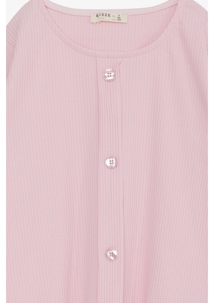 Kız Çocuk Uzun Kollu Tişört Düğme Aksesuarlı 8-14 Yaş, Pudra modelleri