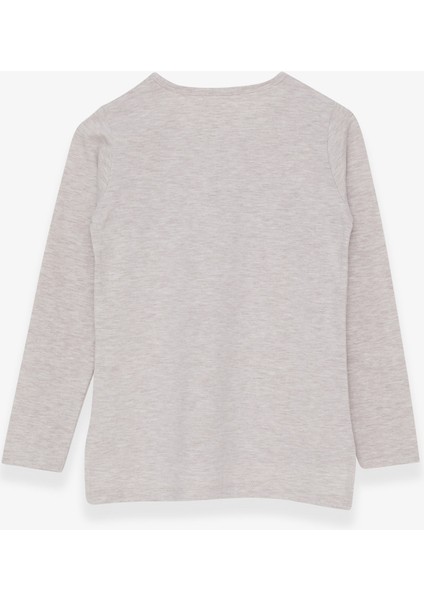 Kız Çocuk Uzun Kollu Tişört Taşlı Yazı Baskılı 10-16 Yaş, Bej Melanj fiyatları