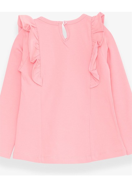 Kız Çocuk Uzun Kollu Tişört Güpürlü Fırfırlı 3-8 Yaş, Pudra indirimleri