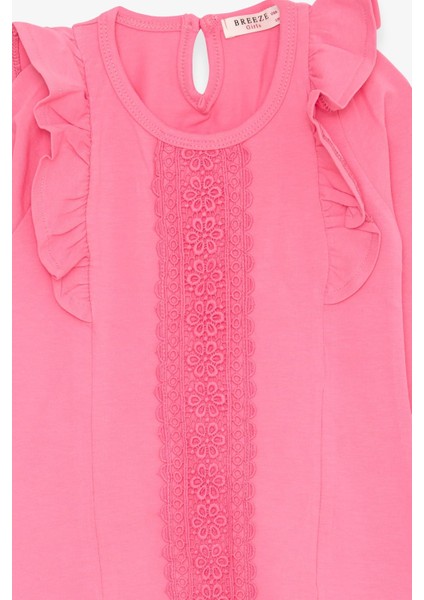 Kız Çocuk Uzun Kollu Tişört Güpürlü Fırfırlı 3-8 Yaş, Mercan modelleri