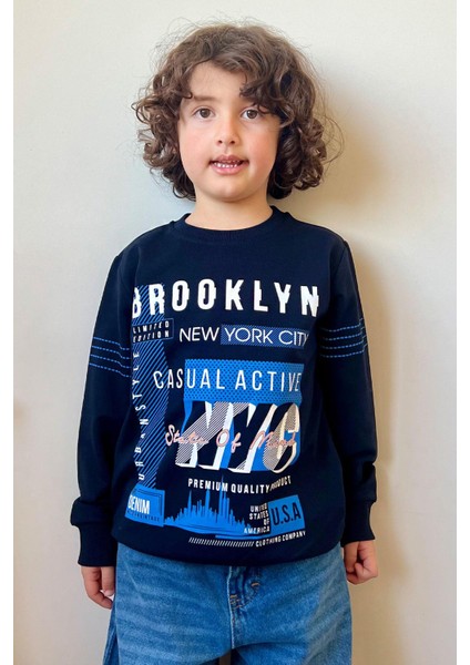 Erkek Çocuk Sweatshirt Yazı Baskılı 7-12 Yaş, Lacivert