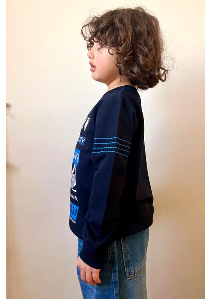 Erkek Çocuk Sweatshirt Yazı Baskılı 7-12 Yaş, Lacivert