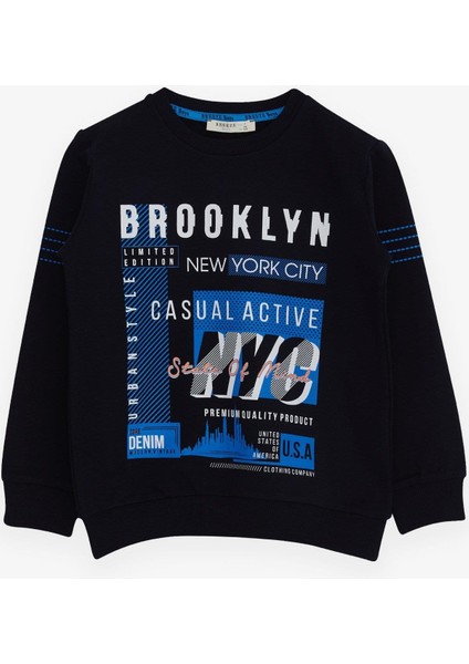 Erkek Çocuk Sweatshirt Yazı Baskılı 7-12 Yaş, Lacivert