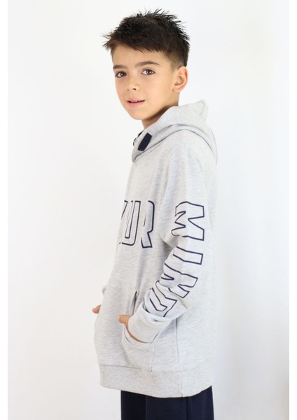 Erkek Çocuk Yazı Baskılı Sweatshirt 9-16 Yaş, Gri Melanj