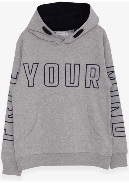 Erkek Çocuk Yazı Baskılı Sweatshirt 9-16 Yaş, Gri Melanj