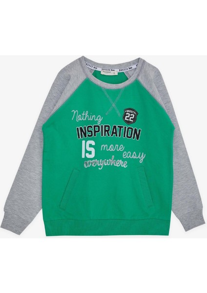 Girls & Boys Erkek Çocok Sweatshirt Yazı Baskılı Cepli 5-10 Yaş, Yeşil fırsatları