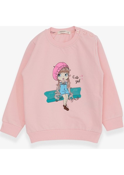 Kız Çocuk Sweatshirt Sevimli Kız Baskılı 1.5-5 Yaş, Pudra