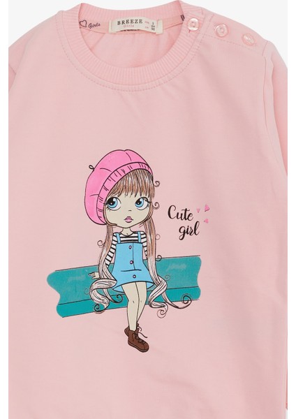 Kız Çocuk Sweatshirt Sevimli Kız Baskılı 1.5-5 Yaş, Pudra modelleri