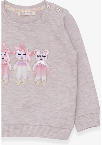 Kız Çocuk Sweatshirt Hayvancık Baskılı 1.5-5 Yaş, Bej Melanj modelleri