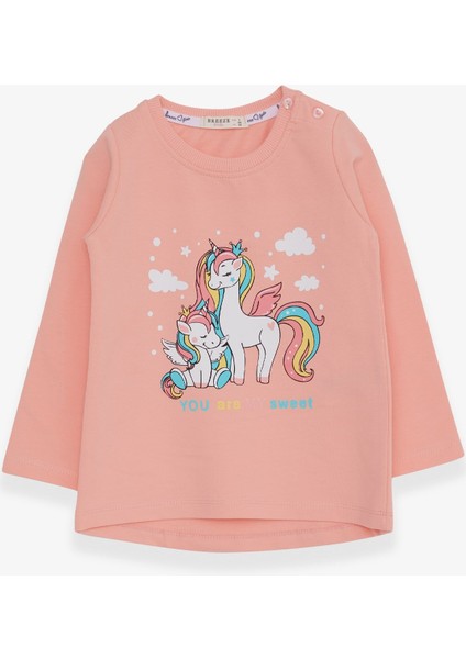 Kız Çocuk Sweatshirt Sevimli Unicorn Baskılı 1-4 Yaş, Somon