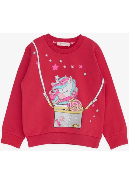 Kız Çocuk Sweatshirt Unicorn 2-6 Yaş, Fuşya