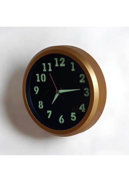 Fosforlu Gold Metal Mini Duvar Saati Çap 20 cm Küçük Saat modelleri