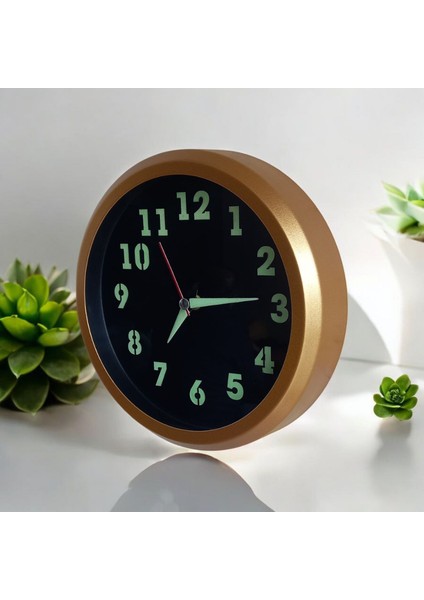 Fosforlu Gold Metal Mini Duvar Saati Çap 20 cm Küçük Saat indirimleri