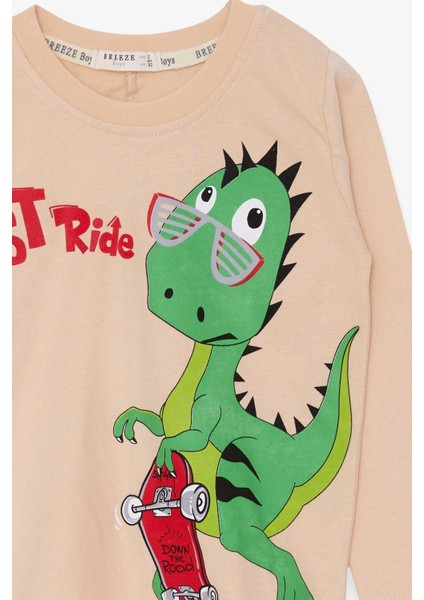 Erkek Çocuk Uzun Kollu Tişört Dinozor Baskılı 2-6 Yaş, Bej modelleri