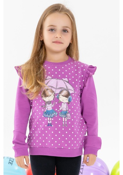 Kız Çocuk Sweatshirt Dostluk Temalı 2-6 Yaş, Eflatun fiyatları