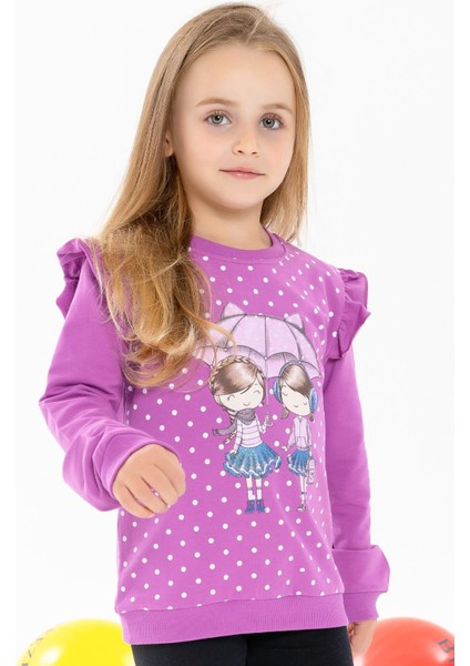 Kız Çocuk Sweatshirt Dostluk Temalı 2-6 Yaş, Eflatun modelleri