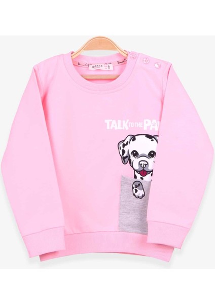 Kız Çocuk Sweatshirt Köpek Baskılı 2-6 Yaş, Pudra