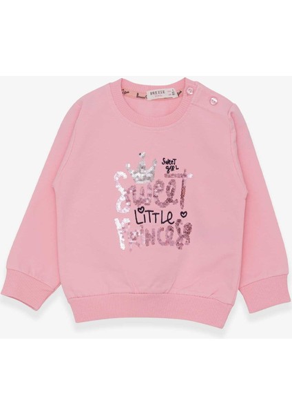 Kız Çocuk Sweatshirt Nakışlı Pullu 1-4 Yaş, Pudra