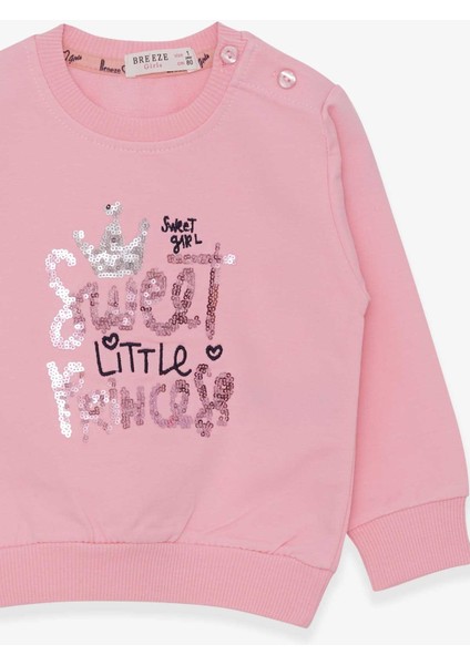 Kız Çocuk Sweatshirt Nakışlı Pullu 1-4 Yaş, Pudra