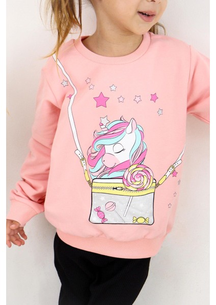 Kız Çocuk Sweatshirt Unicorn 2-6 Yaş, Somon modelleri