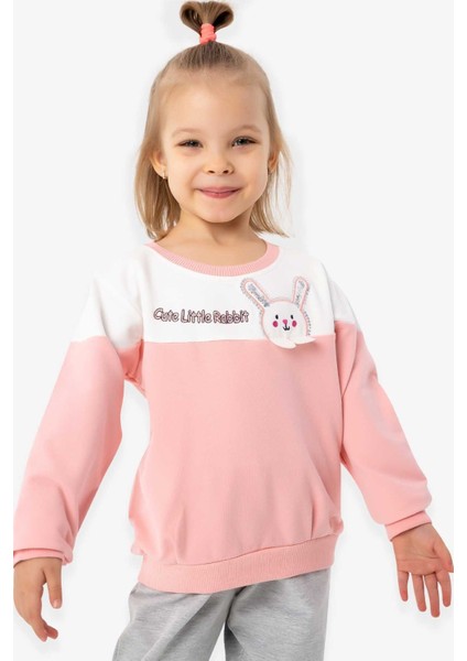 Kız Çocuk Sweatshirt Tavşan Nakışlı 1-4 Yaş, Somon