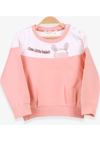 Kız Çocuk Sweatshirt Tavşan Nakışlı 1-4 Yaş, Somon